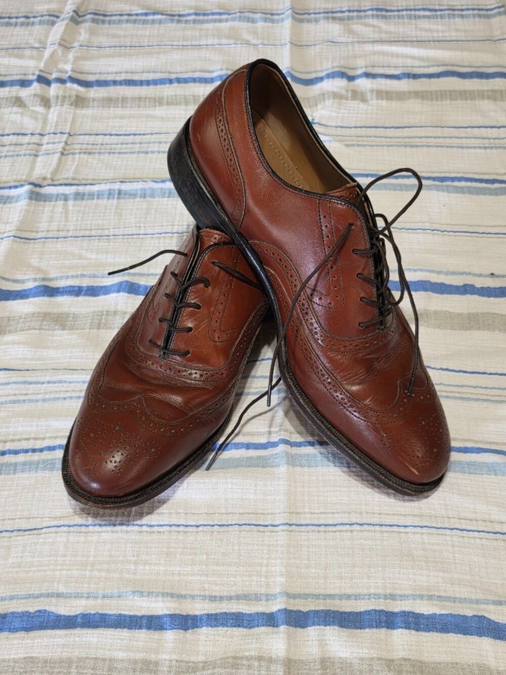 Mens Johnston & Murphy Brown Leather Wingtip Oxford Dress Shoes Size 10.5E